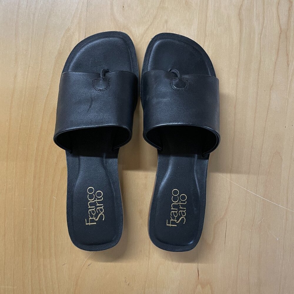 Women's 8 Franco Sarto Peggy Black Summer Open Toe Sandal Black Leather